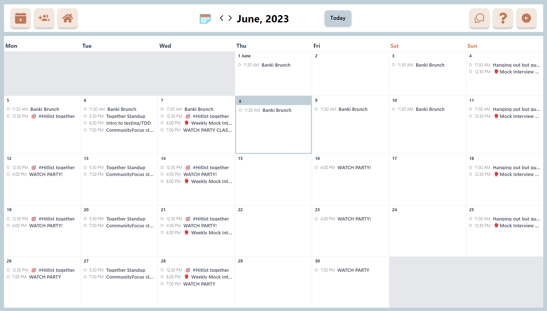 Screenshot of a calendar app.